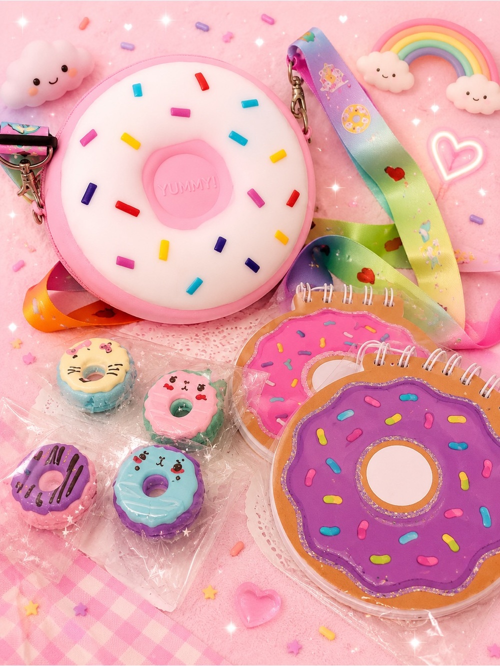 Kawaii Donut Crossbody Bag & Accessories Bundle